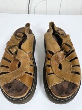Vtg Y2k Arizona Brown Leather Chunky Fisherman Sandals Size 8.5